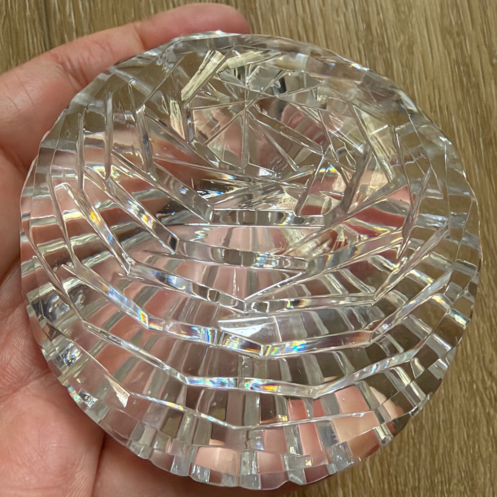 Vintage Geometric Cut Crystal Paperweight Round Clear Glass Starburst Base 3.25"